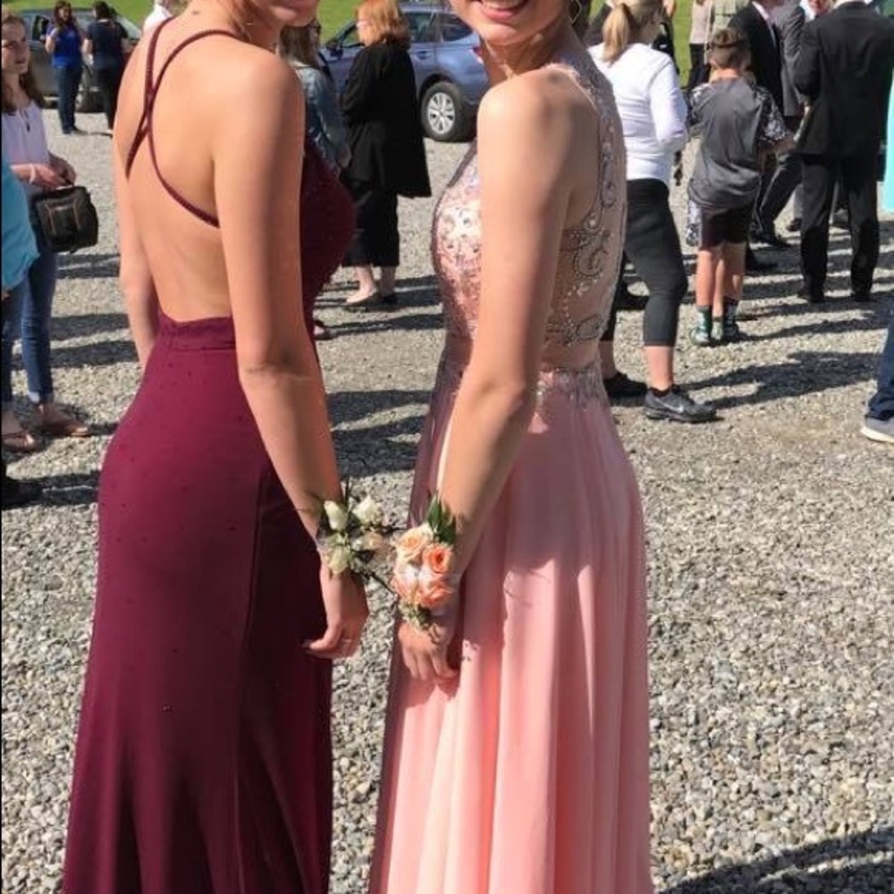 Maroon red studded prom dress